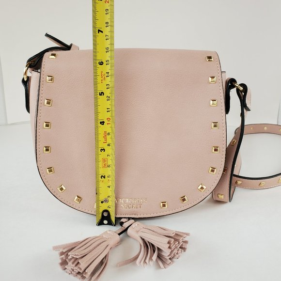 Victoria's Secrets Crossbody Saddle Bag Purse Pink Blush Studded Faux Leather - Picture 3 of 15
